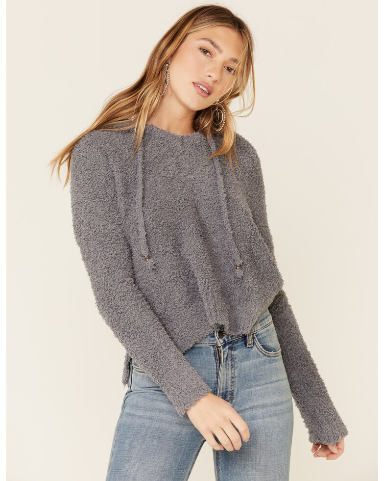 POL Women's Berber Fleece Cozy Hooded Sweater , Grey, hi-res