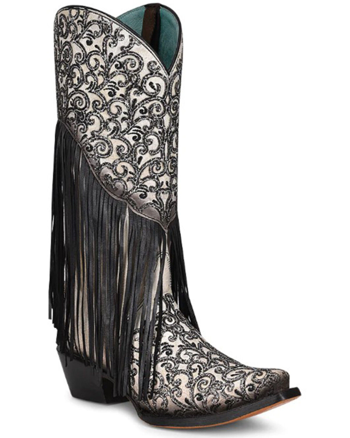 Image #1 - Corral Women's Glitter Fringe Western Boots - Snip Toe, Black/white, hi-res