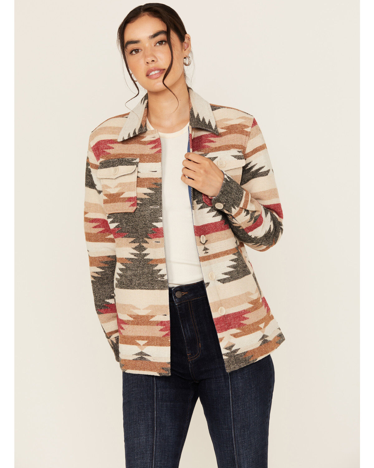 Image #1 - Idyllwind Women's Roadhouse Southwestern Print Button-Down Shacket, Ivory, hi-res