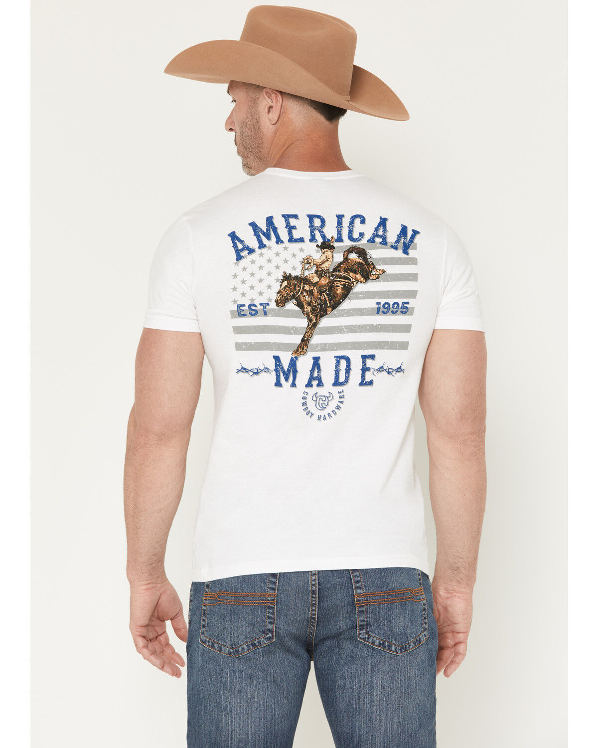 Image #1 - Cowboy Hardware Men's Boot Barn Exclusive American Made Short Sleeve Graphic T-Shirt, White, hi-res
