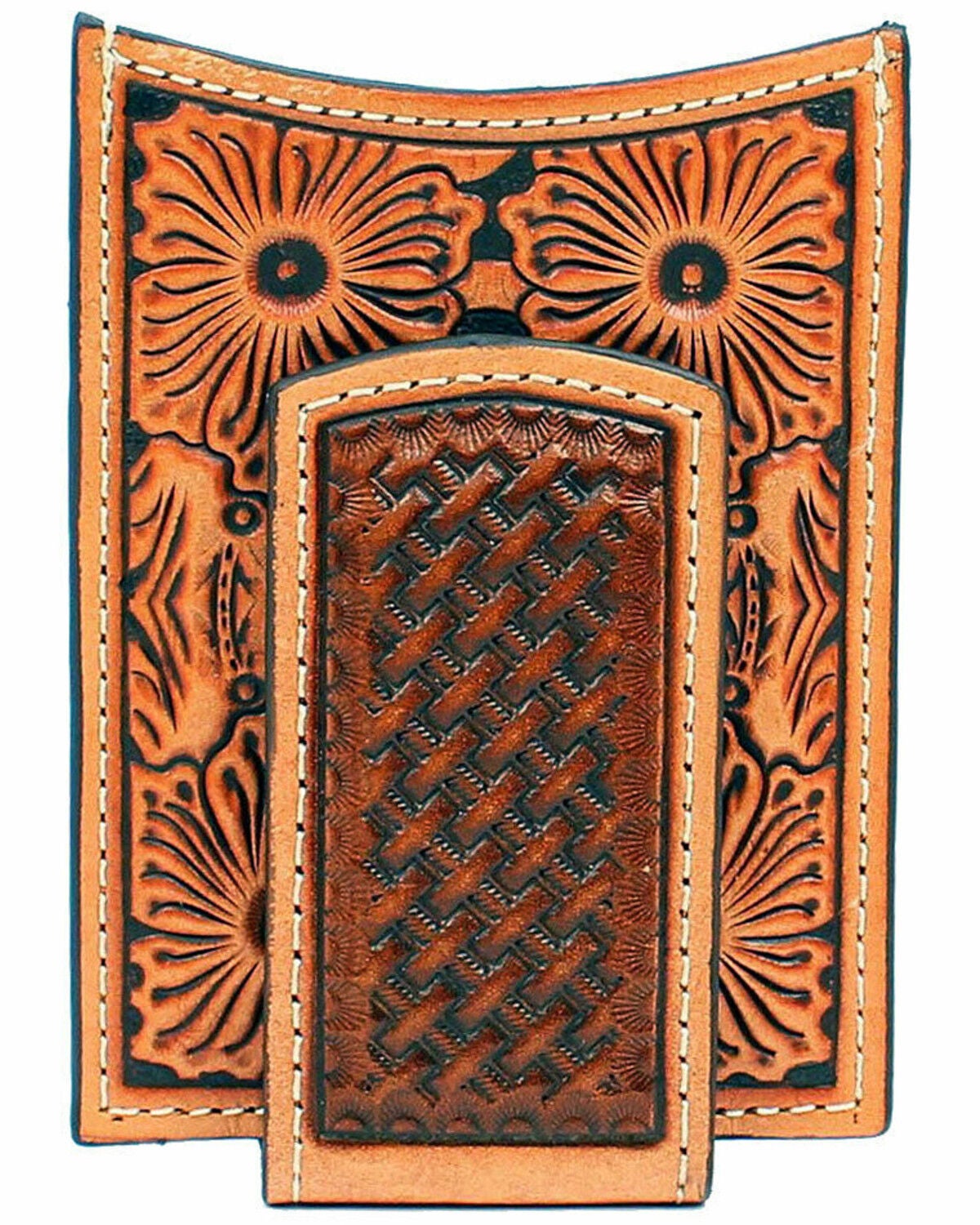 Ariat Men's Basket Weave Floral Moneyclip, Tan, hi-res