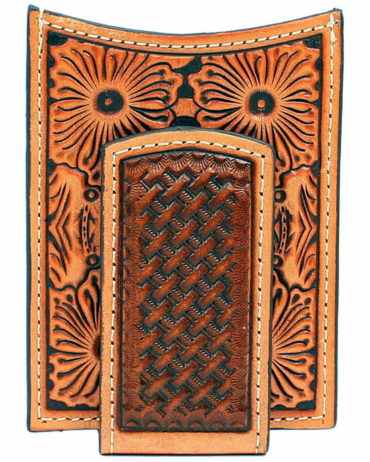 Image #1 - Ariat Men's Basket Weave Floral Moneyclip, Tan, hi-res