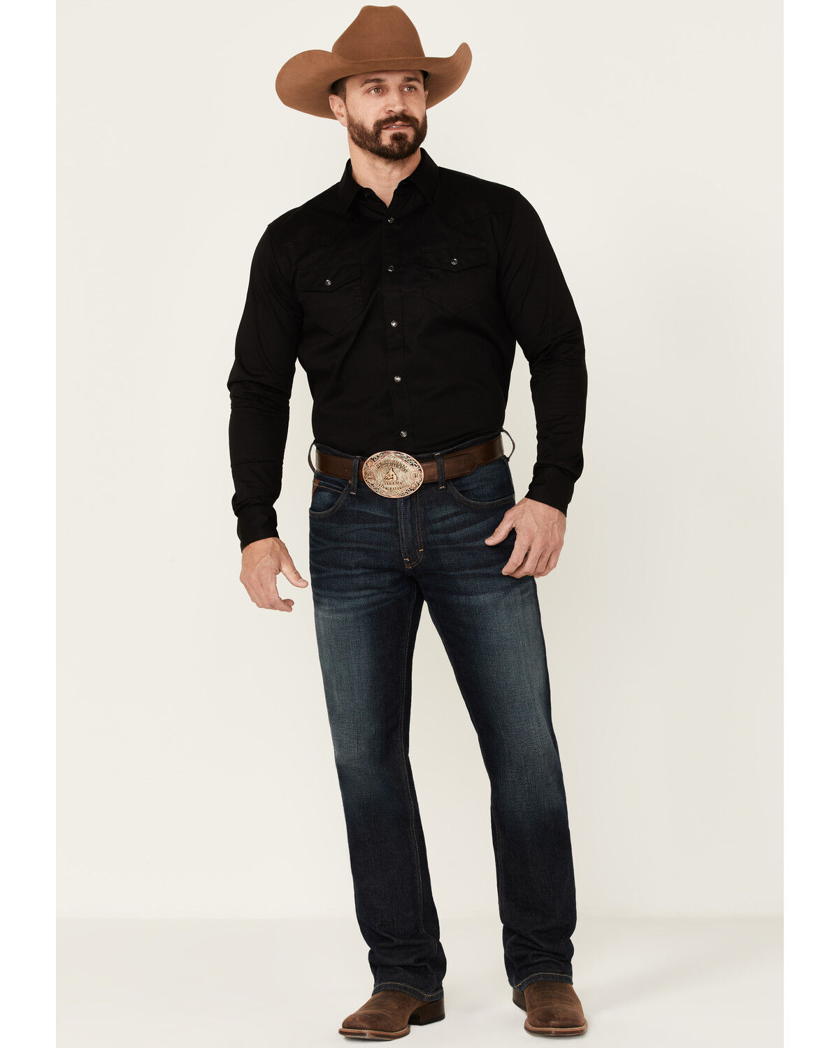 Image #2 - Cody James Men's Solid Treadstone Long Sleeve Pearl Snap Western Shirt, Black, hi-res