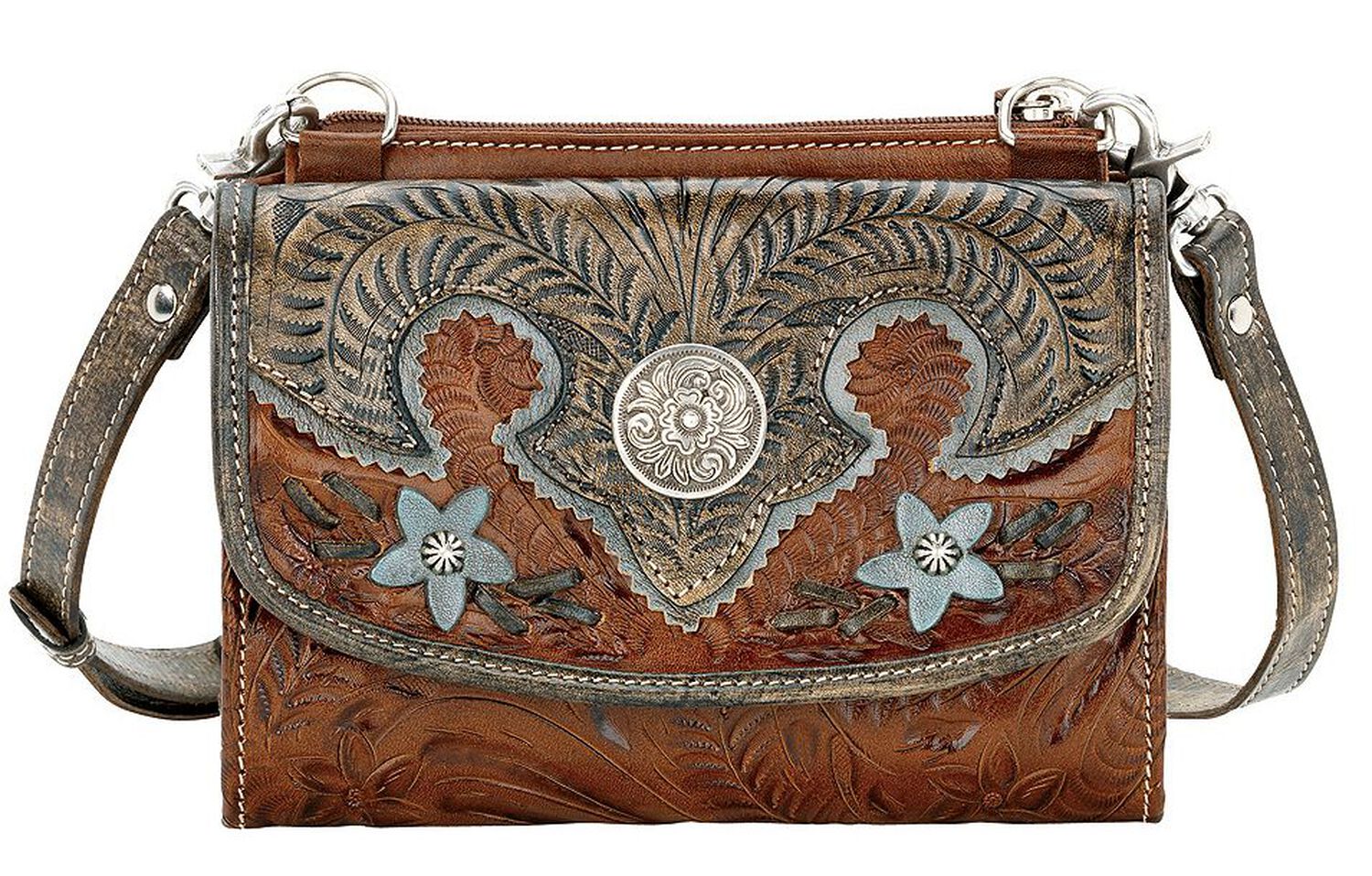 Image #2 - American West Desert Wildflower Crossbody Bag, Brown, hi-res