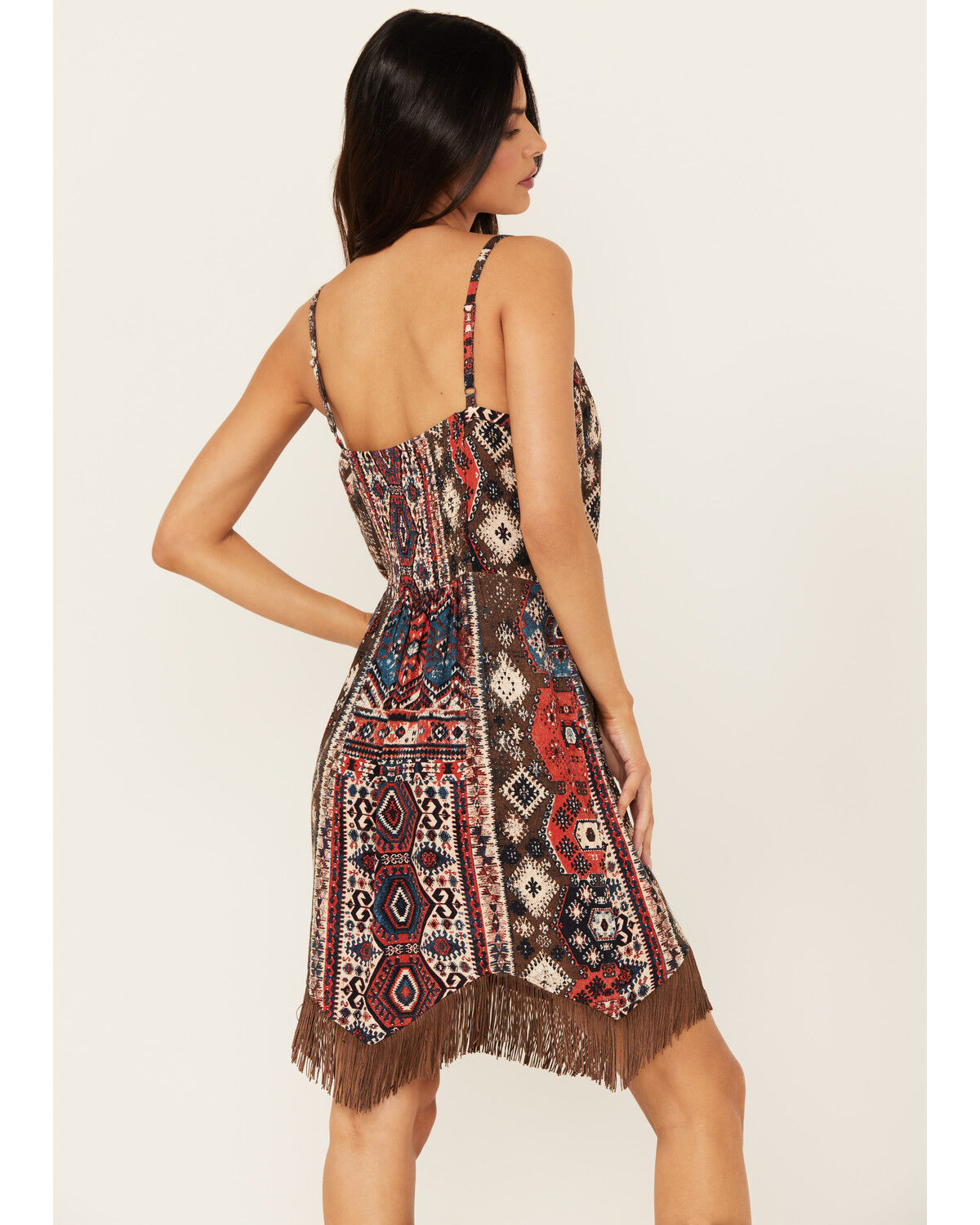 Image #5 - Idyllwind Women's Yearling Printed Fringe Mini Slip Dress, Dark Brown, hi-res
