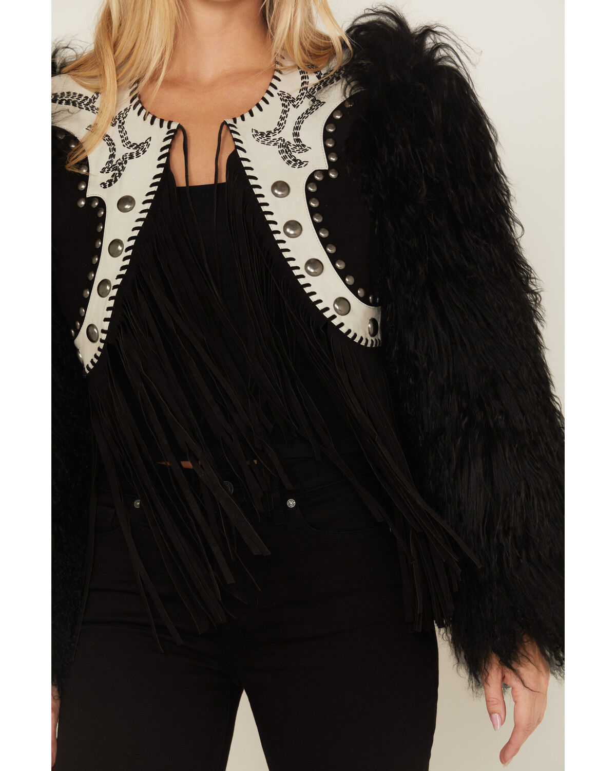 Image #3 - Double D Ranch Women's Wild Woolie Fringe Cropped Jacket, Black, hi-res