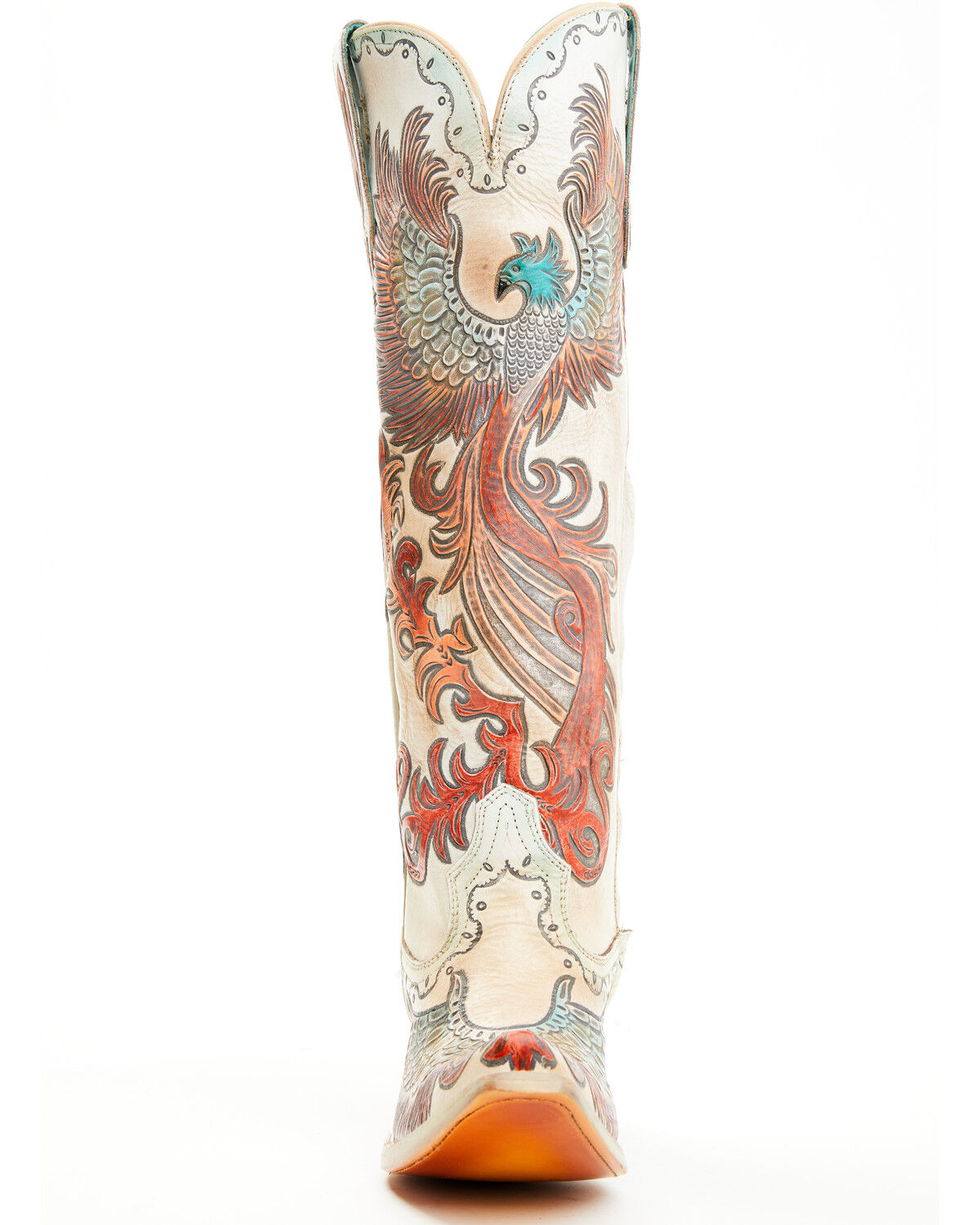 Image #4 - Corral Women's Fire Phoenix Hand Tooled And Painted Tall Western Boots - Snip Toe, White, hi-res