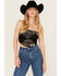 Image #1 - Originality Women's Strapless Tie-Back Graphic Bandana Crop Top, Black, hi-res