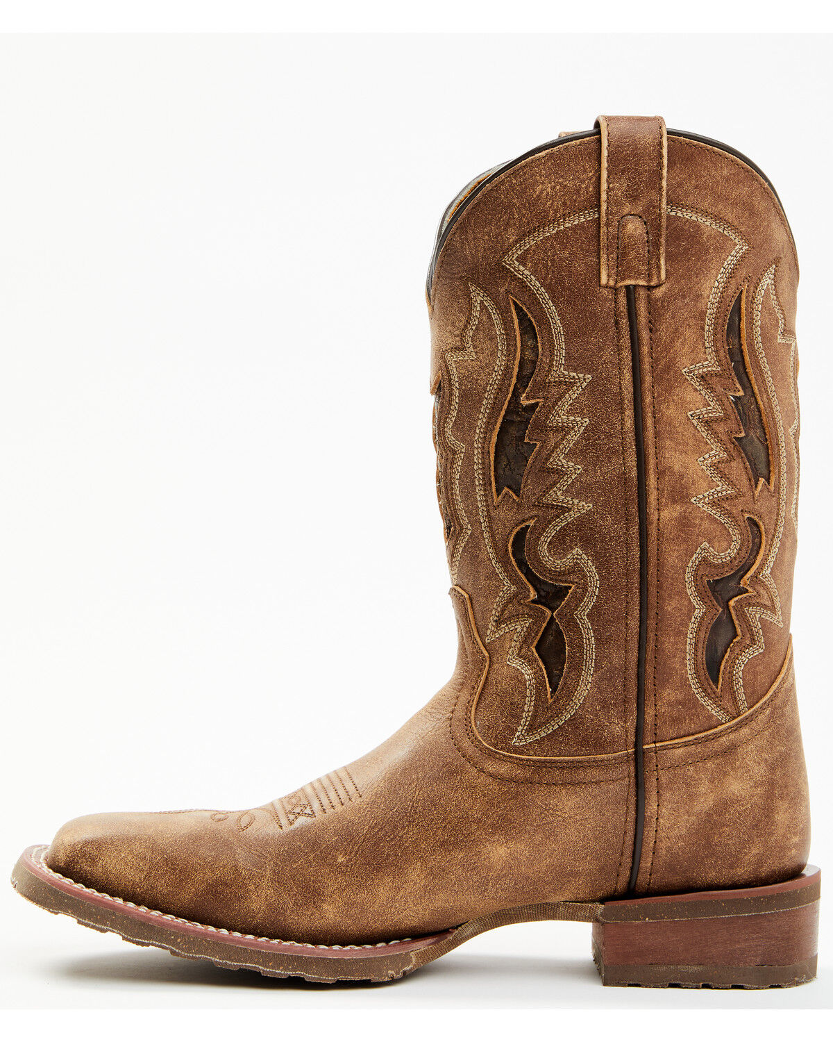 Image #3 - Laredo Men's Distressed Leather Western Boots - Broad Square Toe, Tan, hi-res