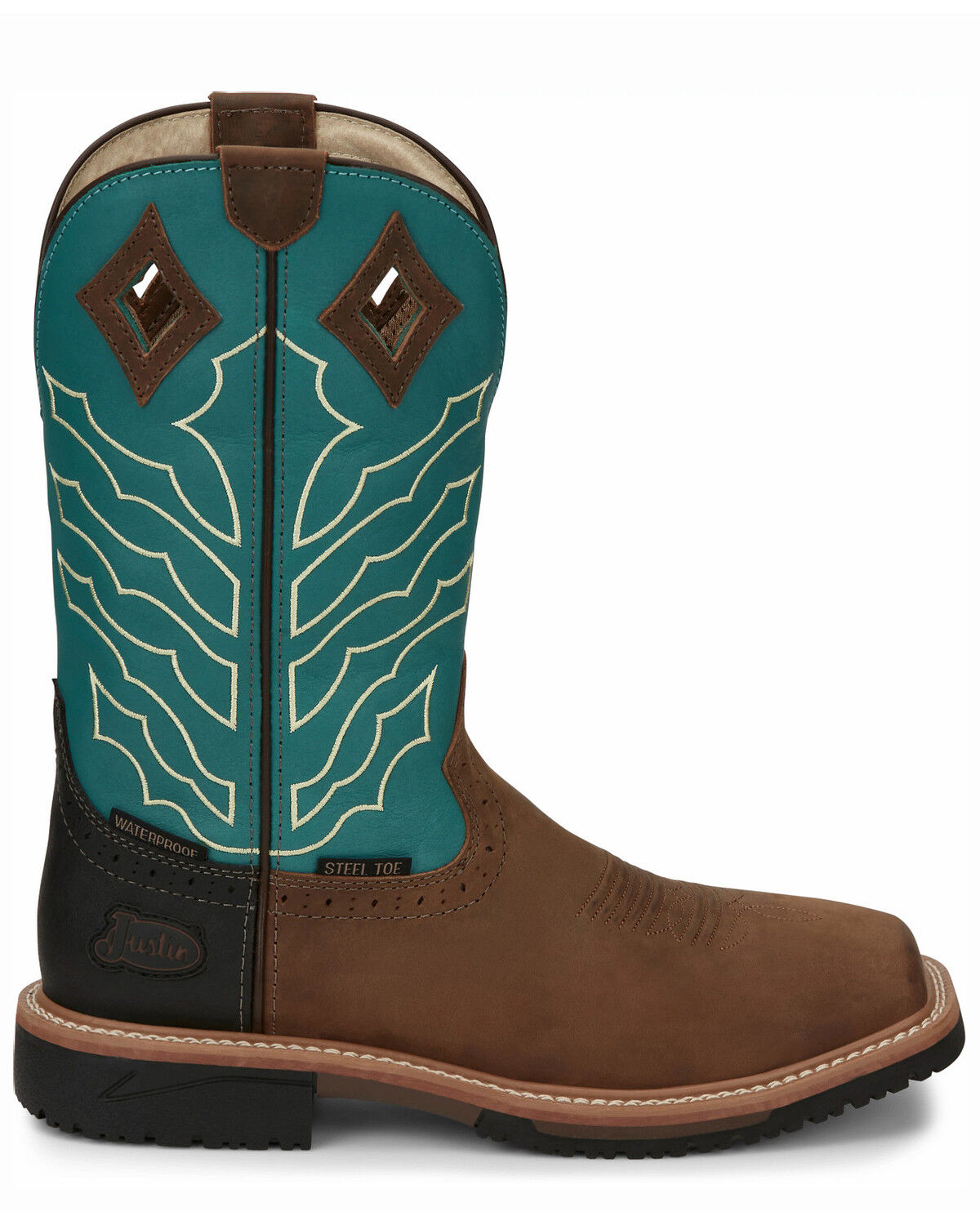 Image #2 - Justin Men's Derrickman Western Work Boots - Steel Toe, Lt Brown, hi-res