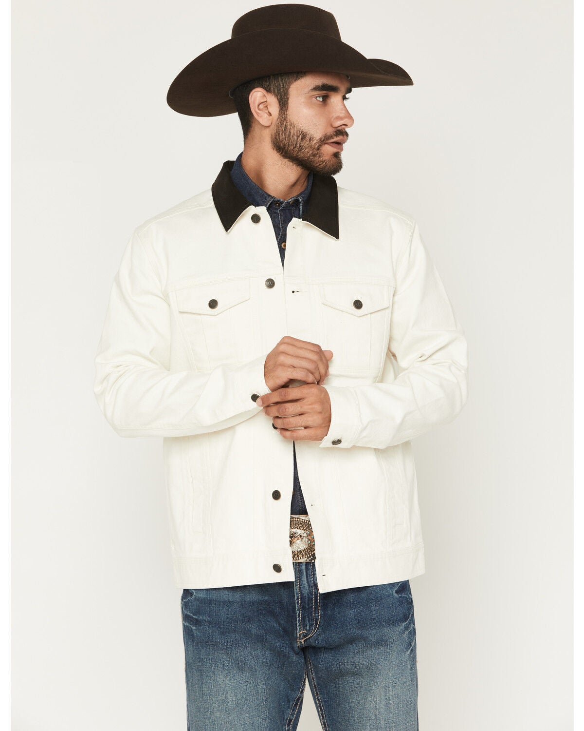 Cody James Men's Outlaw Sherpa Lined Denim Trucker Jacket