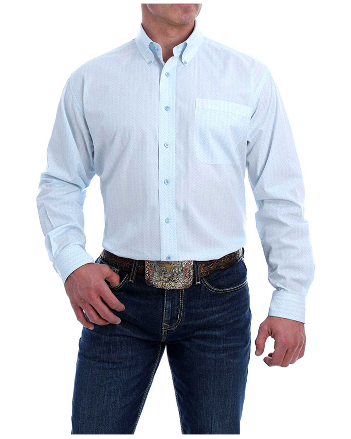 Image #1 - Cinch Men's Diamond Geo Print Long Sleeve Button Down Western Shirt, Light Blue, hi-res