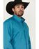 Image #2 - George Strait by Wrangler Men's Solid Long Sleeve Button-Down Stretch Western Shirt - Big, Teal, hi-res