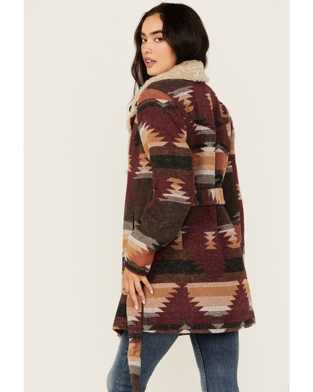 Image #5 - Idyllwind Women's Lynn Southwestern Print Faux Fur Collar Shacket, Dark Brown, hi-res