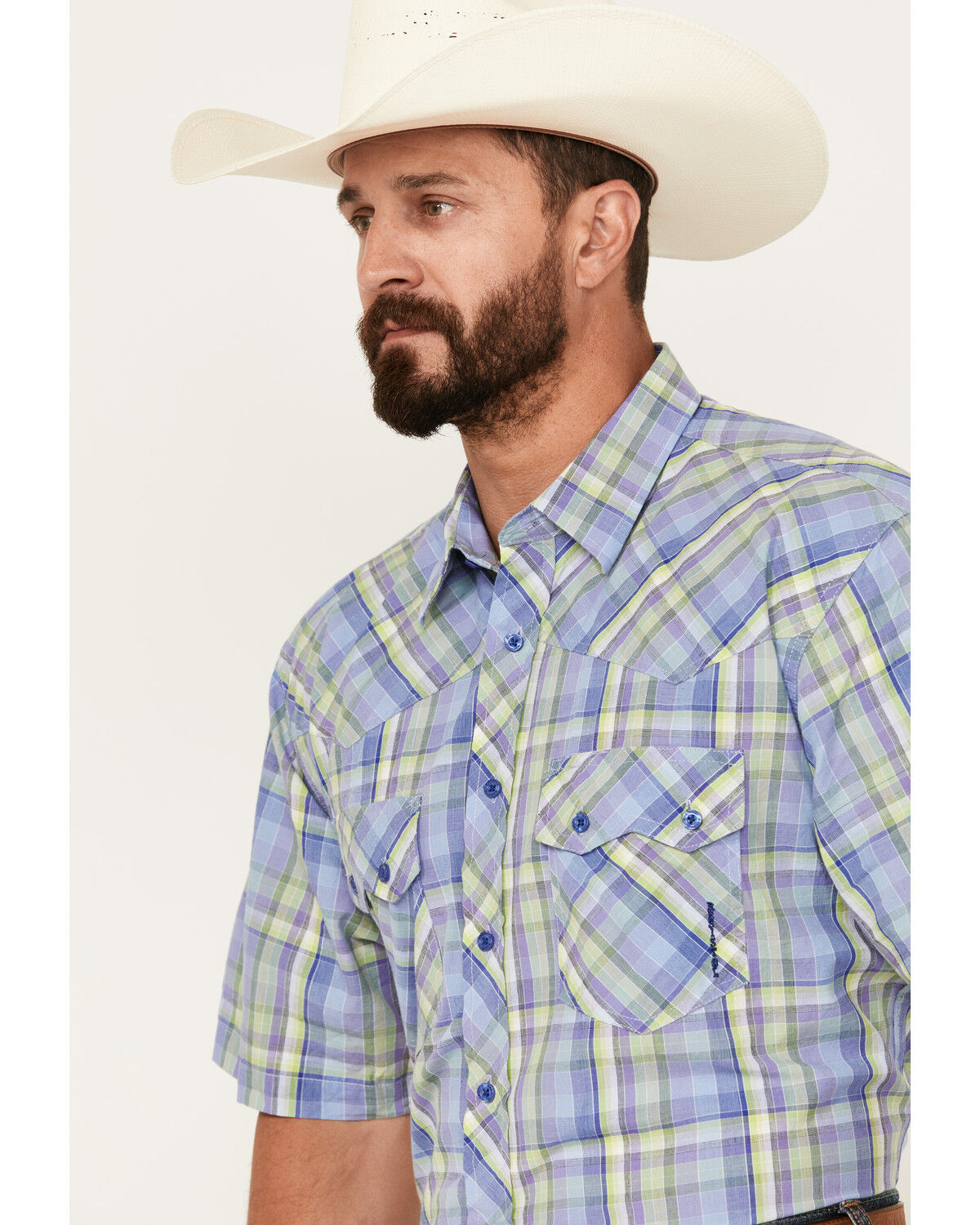 Image #2 - Resistol Men's Miramar Plaid Print Short Sleeve Button Down Western Shirt, Light Purple, hi-res