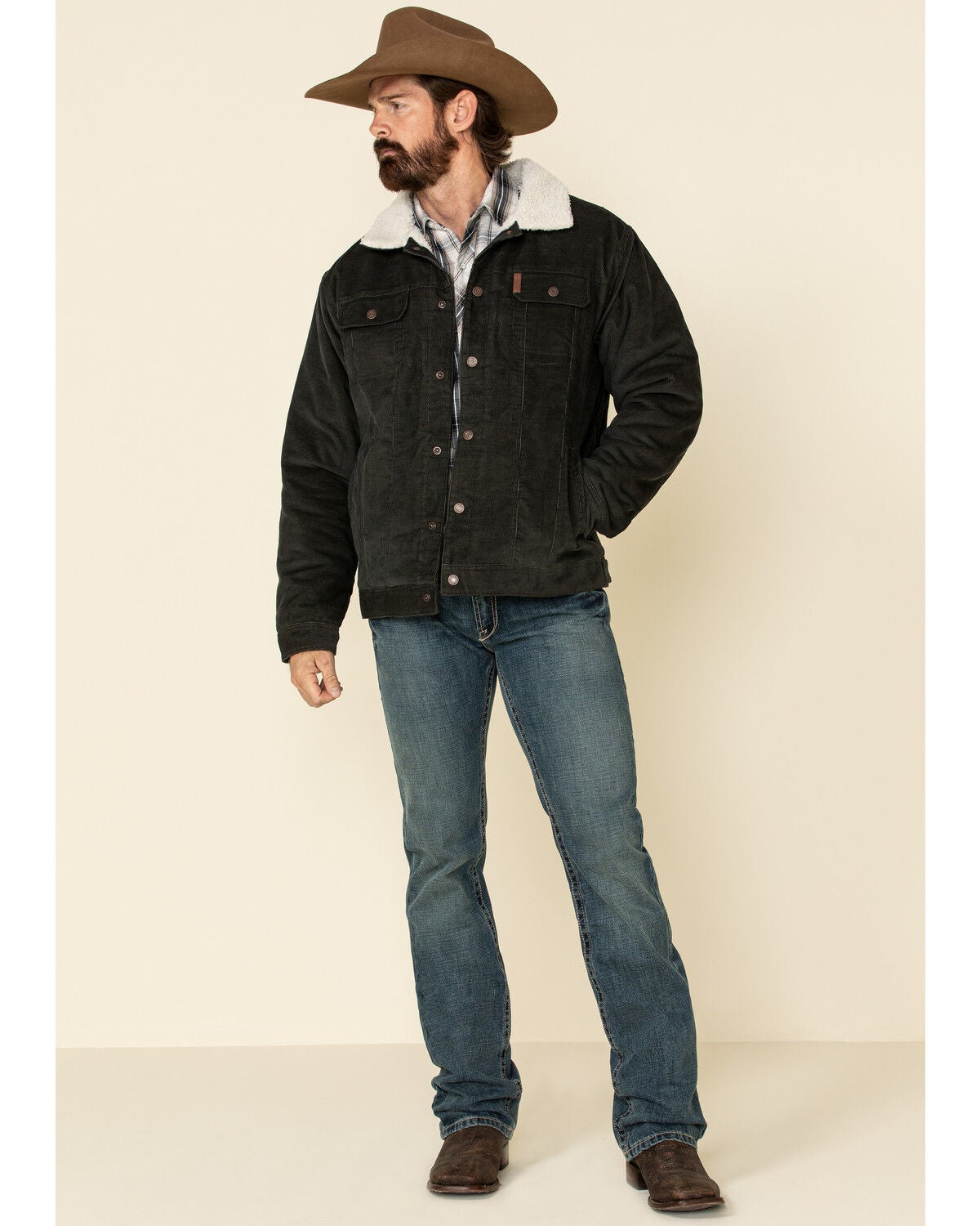 Image #2 - Cinch Men's Charcoal Corduroy Sherpa Trucker Jacket , , hi-res