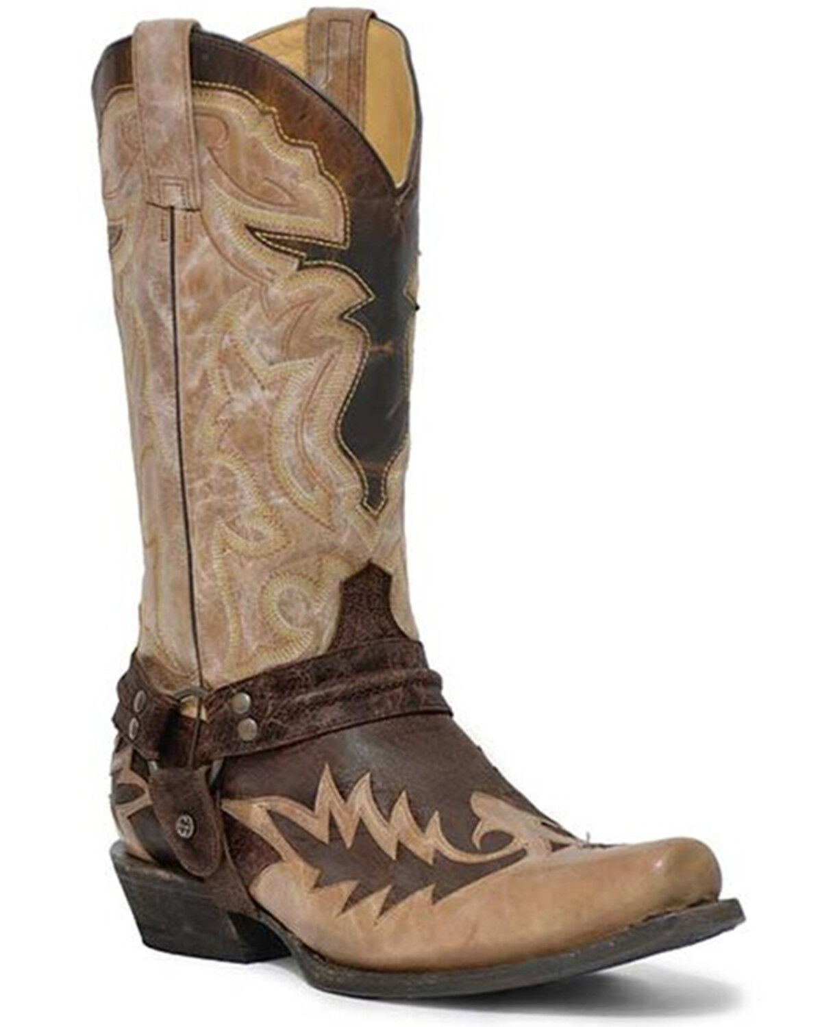 Image #1 - Stetson Men's Outlaw Bad Guy Wing Tip Harness Western Boots - Snip Toe, Brown, hi-res