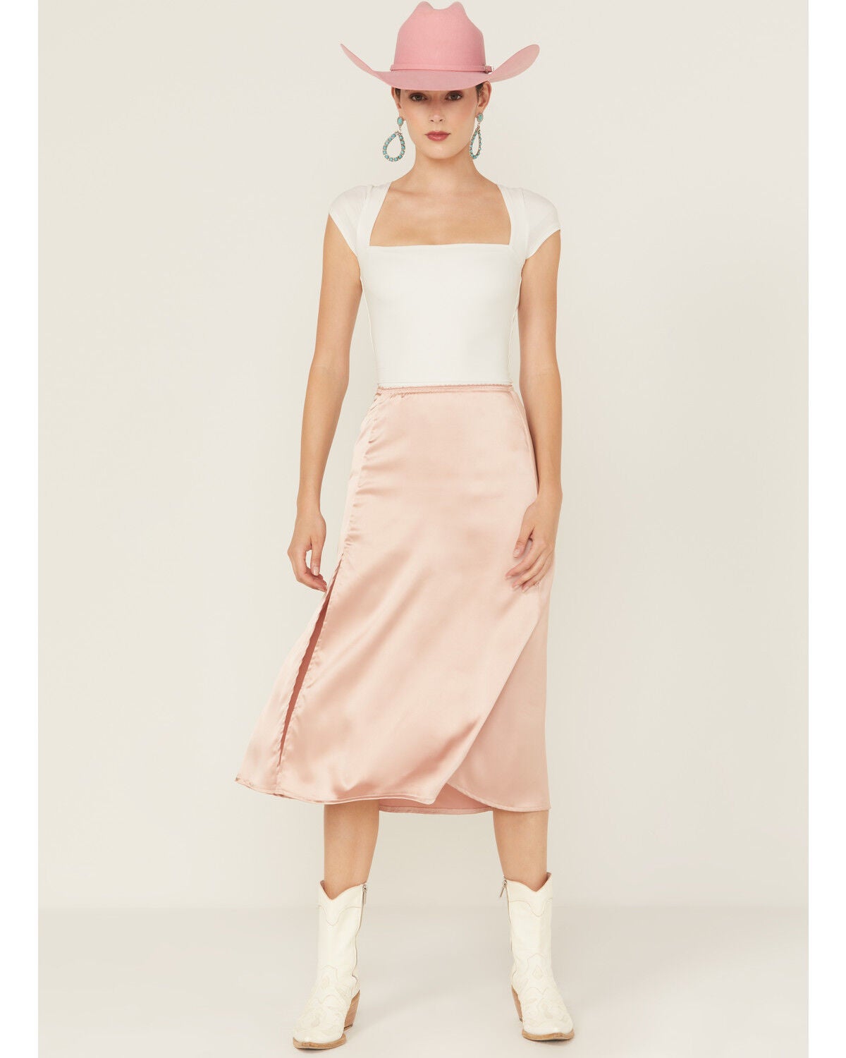 Originality Women's Satin Midi Skirt, Rose, hi-res