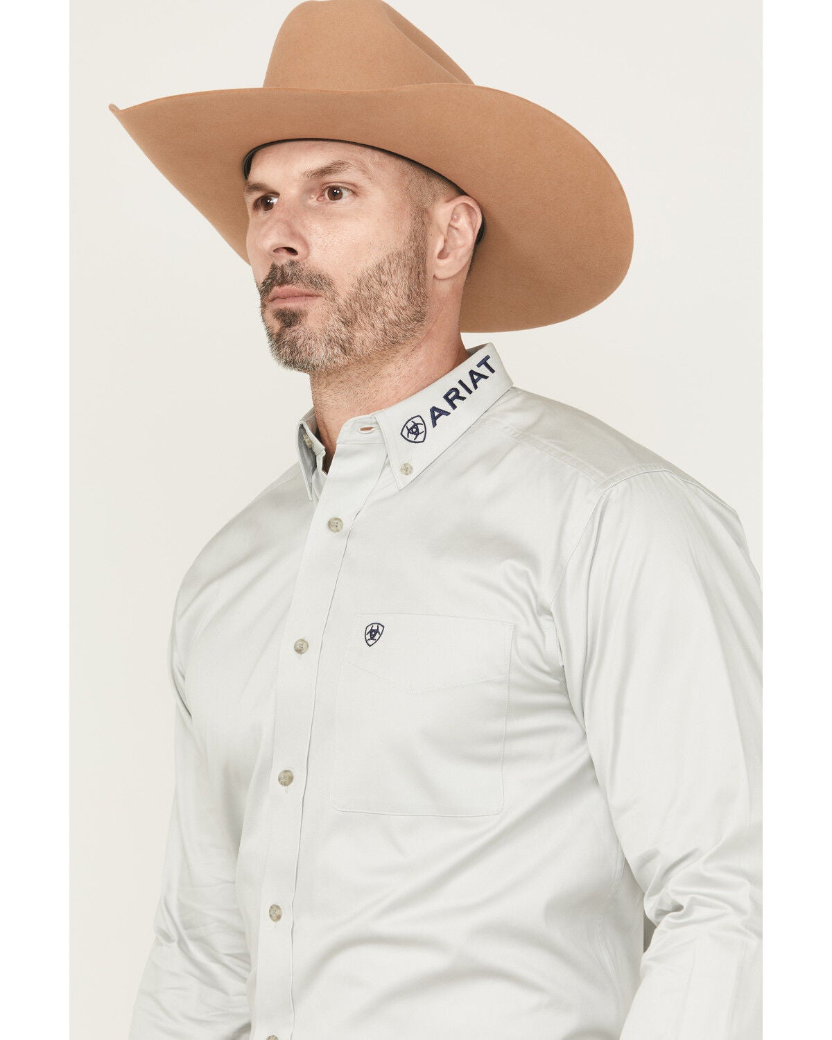 Image #2 - Ariat Men's Team Logo Twill Solid Long Sleeve Button-Down Western Shirt - Tall, Light Grey, hi-res