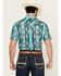Image #4 - Rock & Roll Denim Men's Southwestern Print Short Sleeve Snap Stretch Western Shirt, Turquoise, hi-res