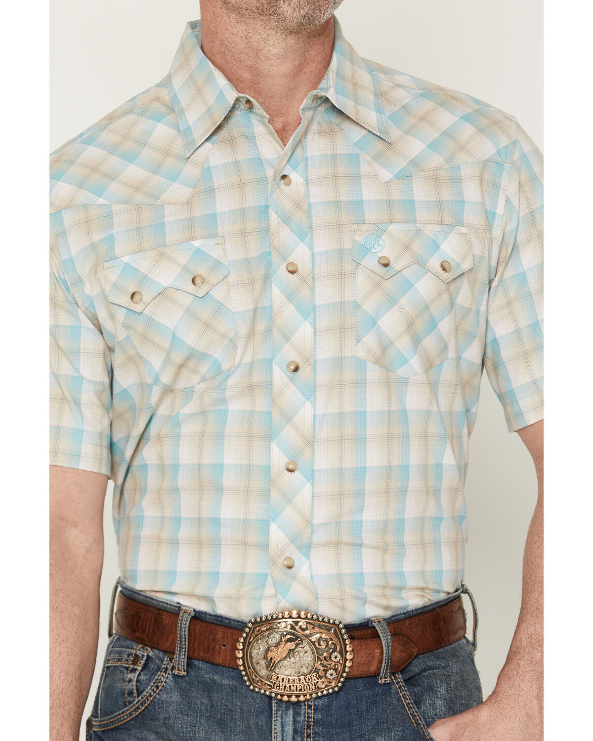 Image #3 - Wrangler Retro Men's Plaid Print Short Sleeve Snap Western Shirt, Tan, hi-res