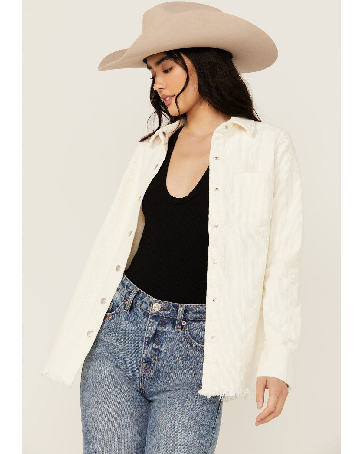 Image #2 - Rock & Roll Denim Women's Corduroy Long Sleeve Snap Shirt, Cream, hi-res