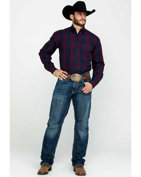 Stetson Men's Satin Ombre Plaid Long Sleeve Western Shirt , Blue, hi-res