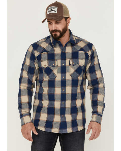 Ariat Men's Howie Retro Plaid Long Sleeve Snap Western Flannel Shirt , Tan, hi-res