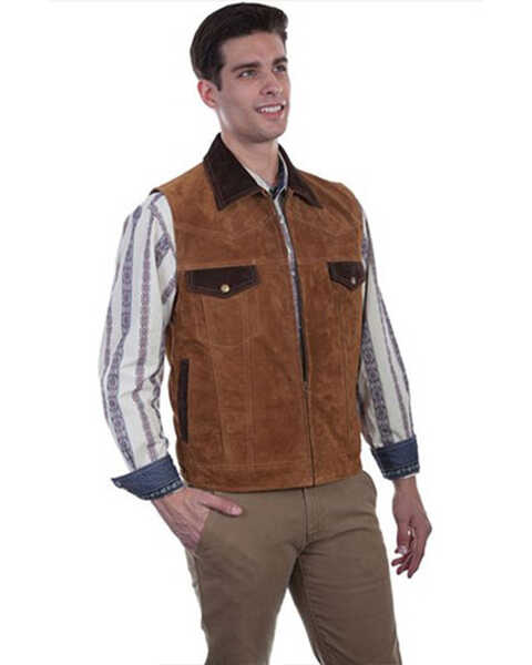 Image #1 - Scully Men's Two Tone Concealed Carry Suede Vest, Coffee, hi-res