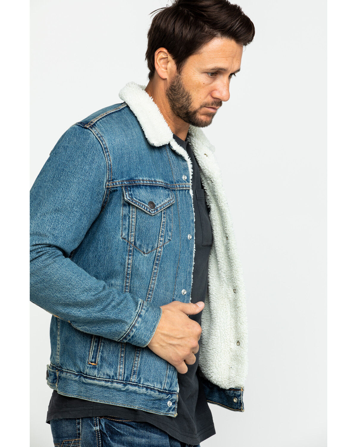 Image #3 - Levi's Men's Juniper Sherpa Lined Trucker Denim Jacket, Blue, hi-res