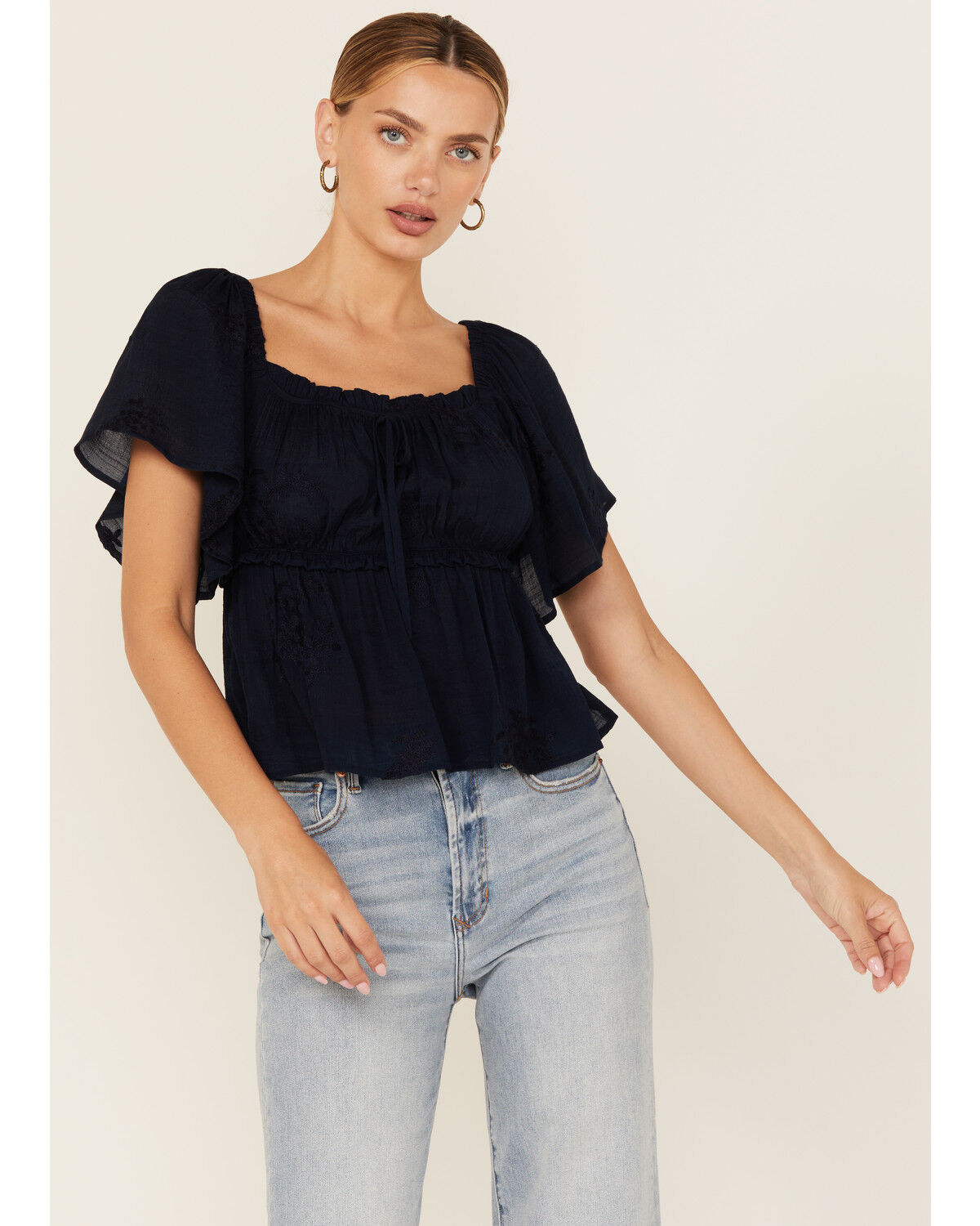 Image #2 - Wild Moss Women's Flutter Sleeve Top, Navy, hi-res