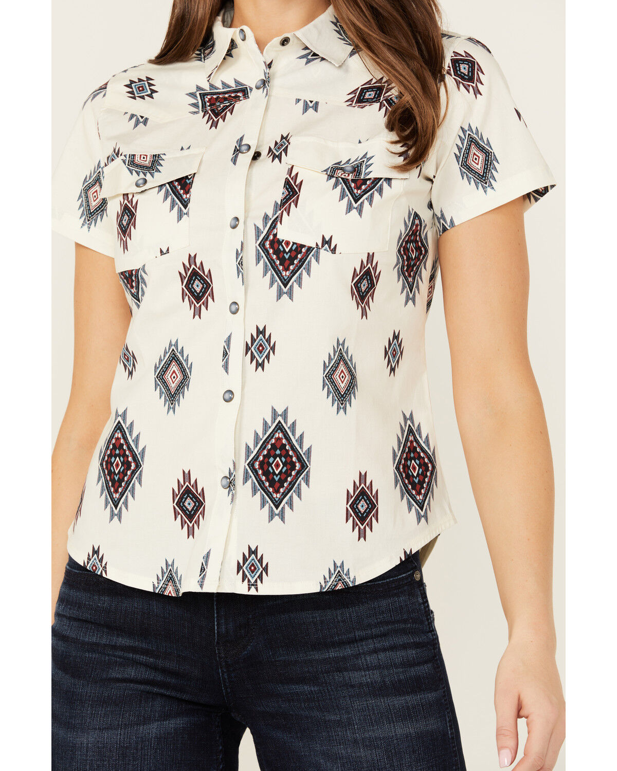 Image #3 - Shyanne Women's Laramie Southwestern Print Short Sleeve Snap Western Riding Shirt, Cream, hi-res