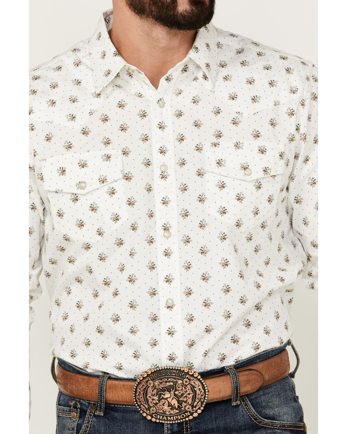 Image #3 - Gibson Trading Co Men's Conrad Floral Print Long Sleeve Pearl Snap Western Shirt, White, hi-res
