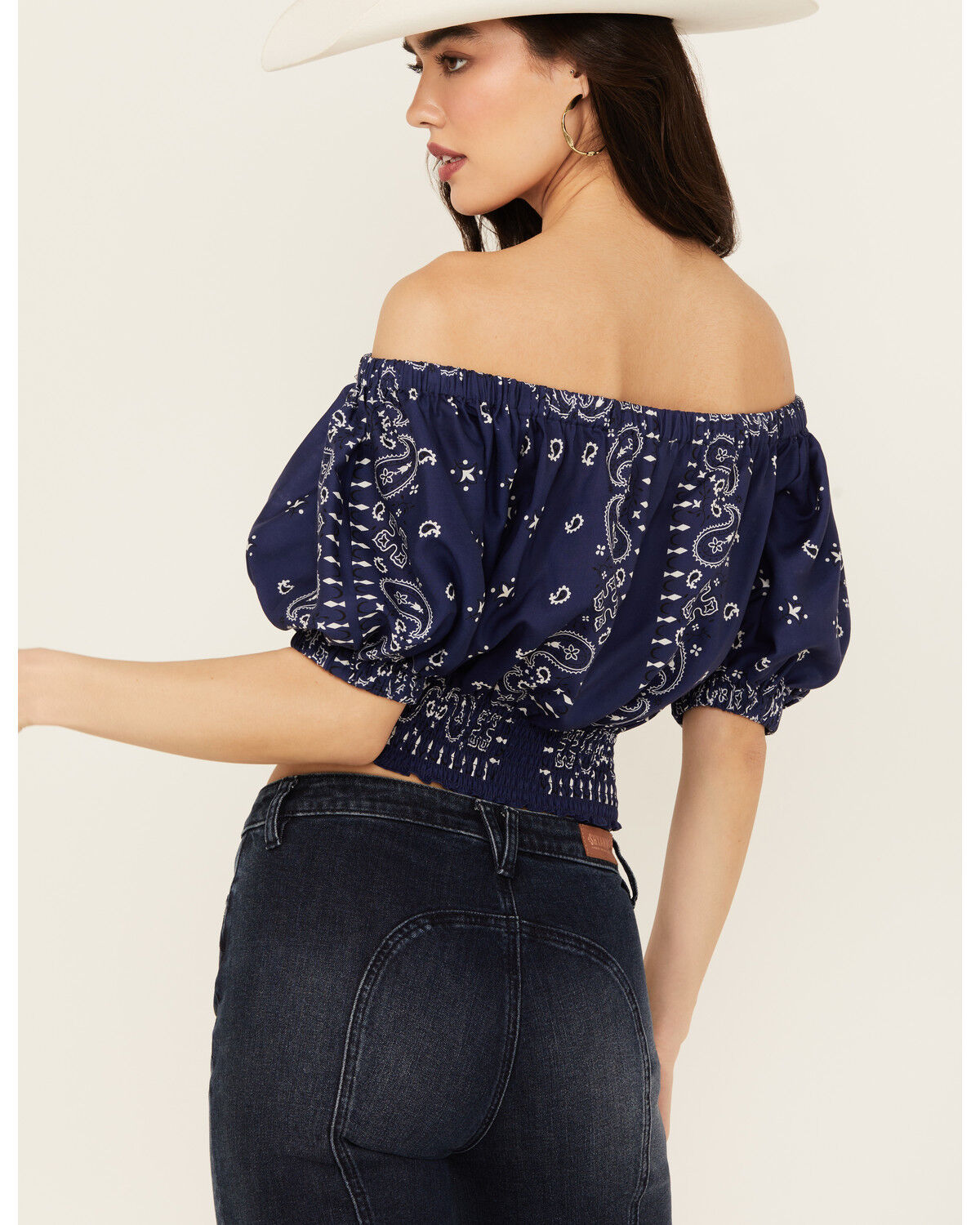 Image #4 - Beyond The Radar Women's Bandana Print Cropped Top, Navy, hi-res