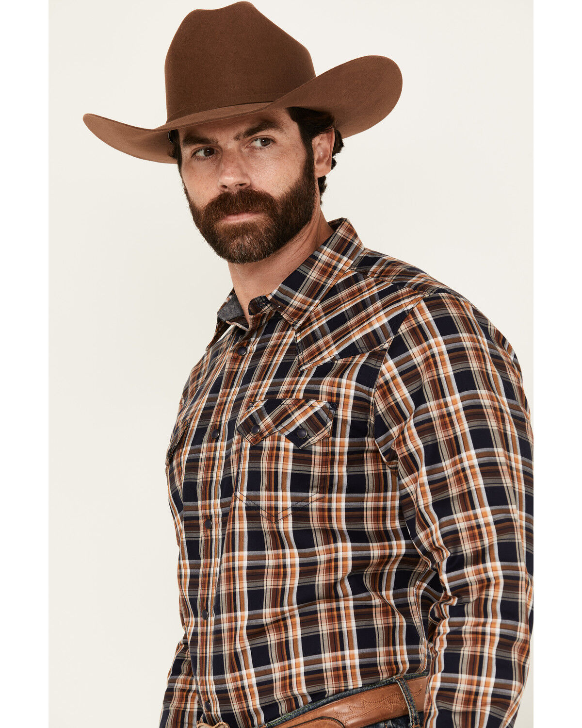 Image #2 - Cody James Men's Winfield Plaid Print Long Sleeve Snap Western Shirt, Navy, hi-res