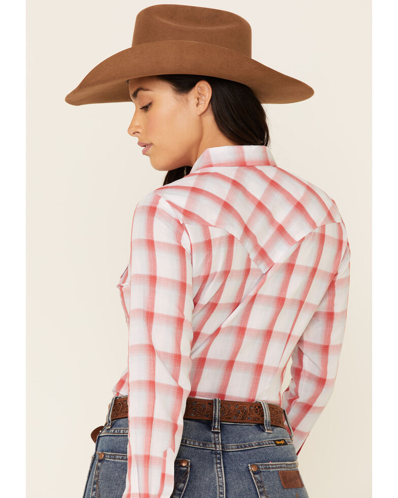 Wrangler Women's Red Large Plaid Long Sleeve Snap Western Core Shirt , Red, hi-res