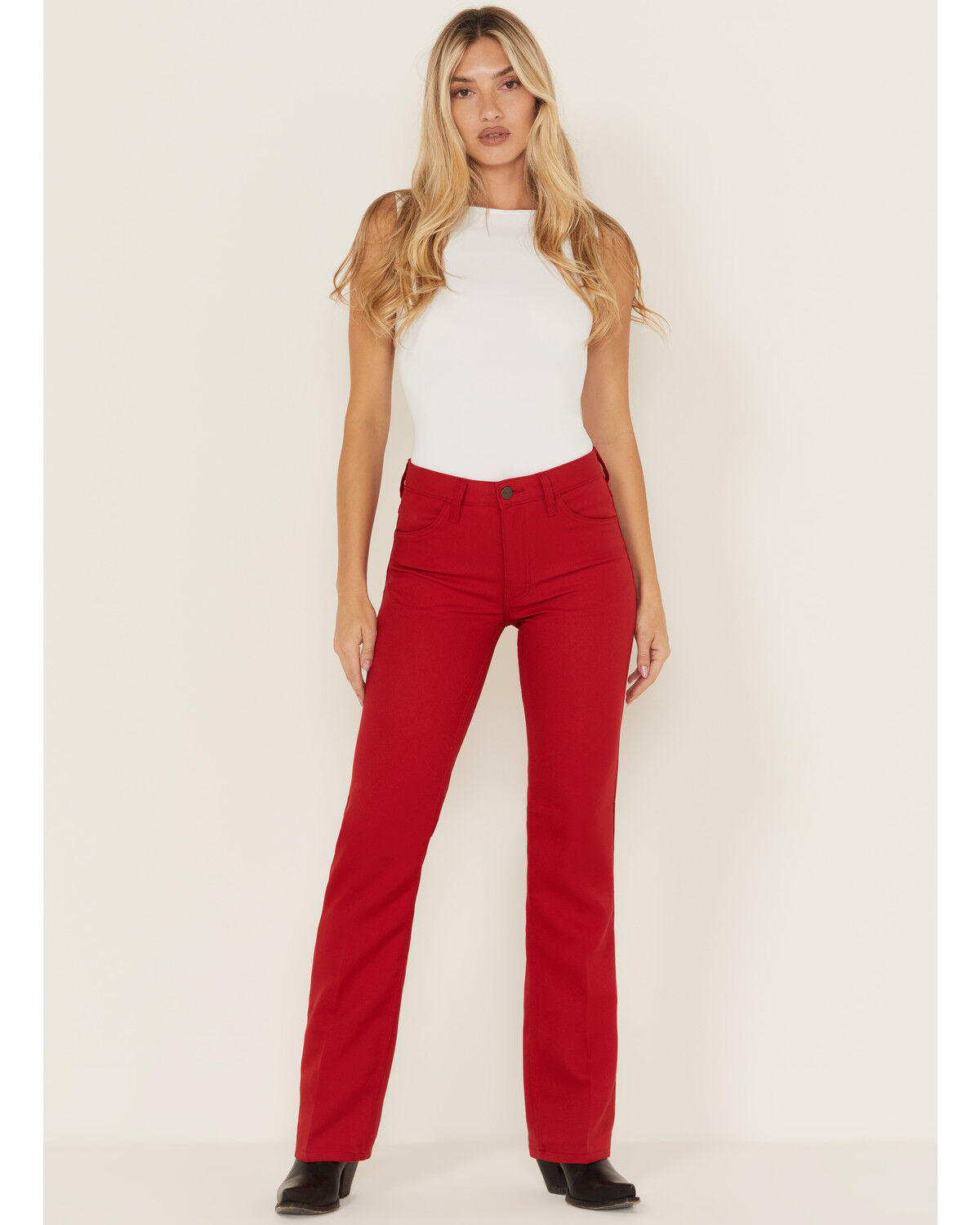 Image #1 - Wrangler Retro Women's Wrancher High Rise Straight Stretch Jeans, Red, hi-res