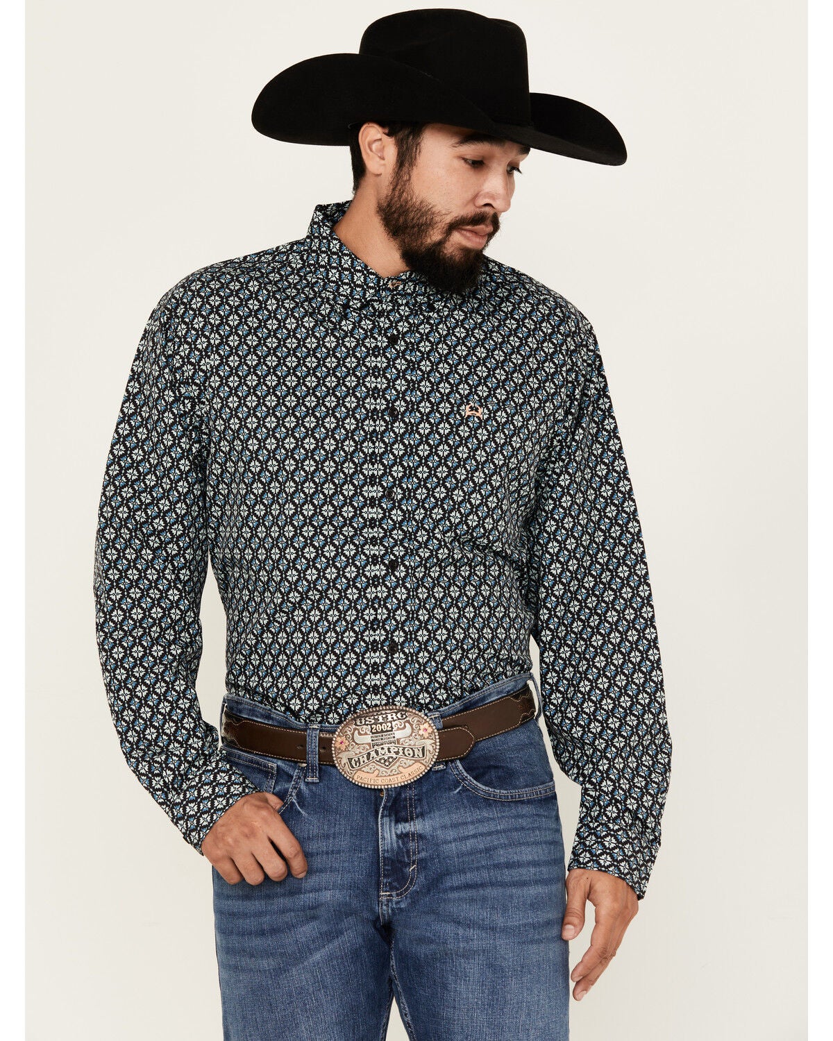 Cinch Men's ARENAFLEX&reg; Medallion Geo Print Long Sleeve Button-Down Performance Stretch Western Shirt, Black, hi-res