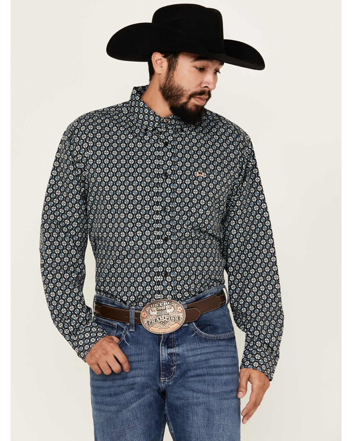 Image #1 - Cinch Men's ARENAFLEX® Medallion Geo Print Long Sleeve Button-Down Performance Stretch Western Shirt, Black, hi-res