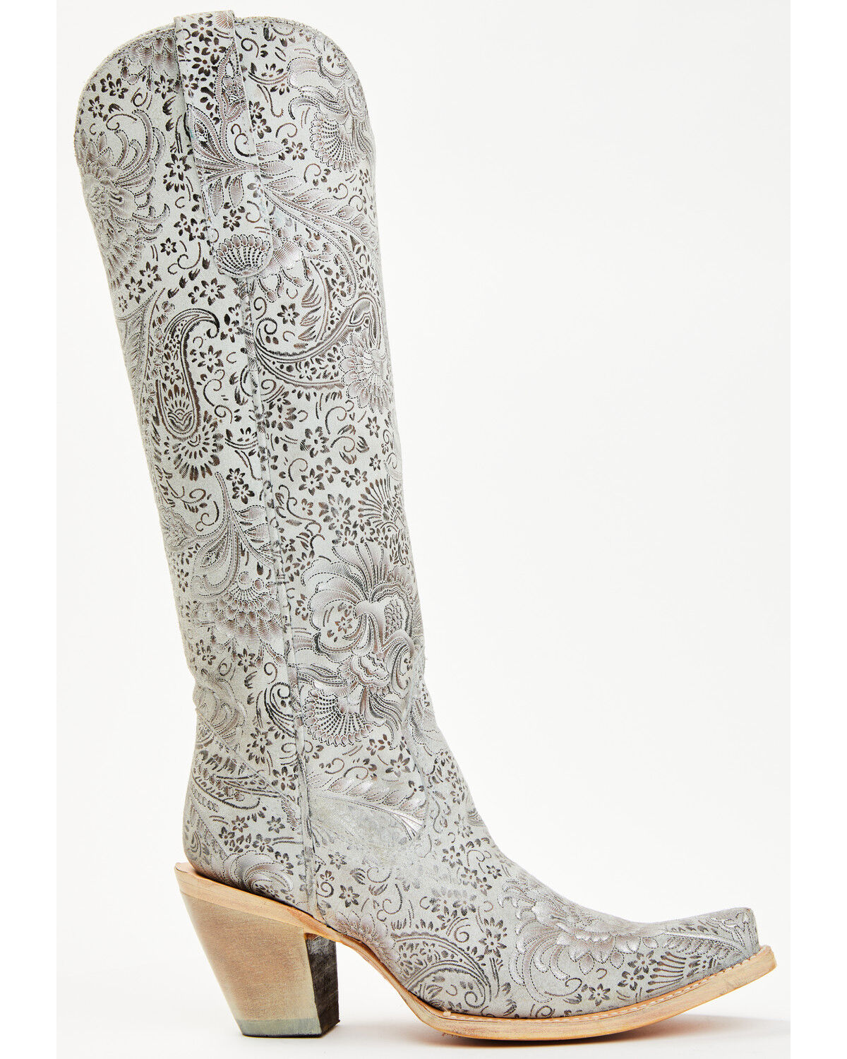 Image #2 - Corral Women's Floral Embroidered Tall Western Boots - Snip Toe, Silver, hi-res