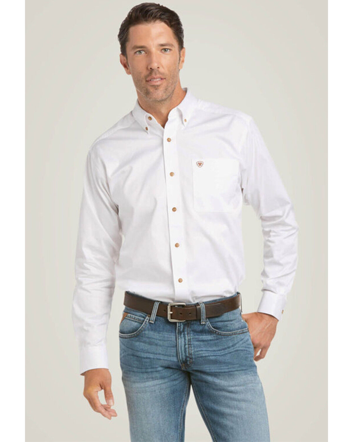 Image #1 - Ariat Men's Solid Twill Fitted Long Sleeve Button-Down Western Shirt, White, hi-res