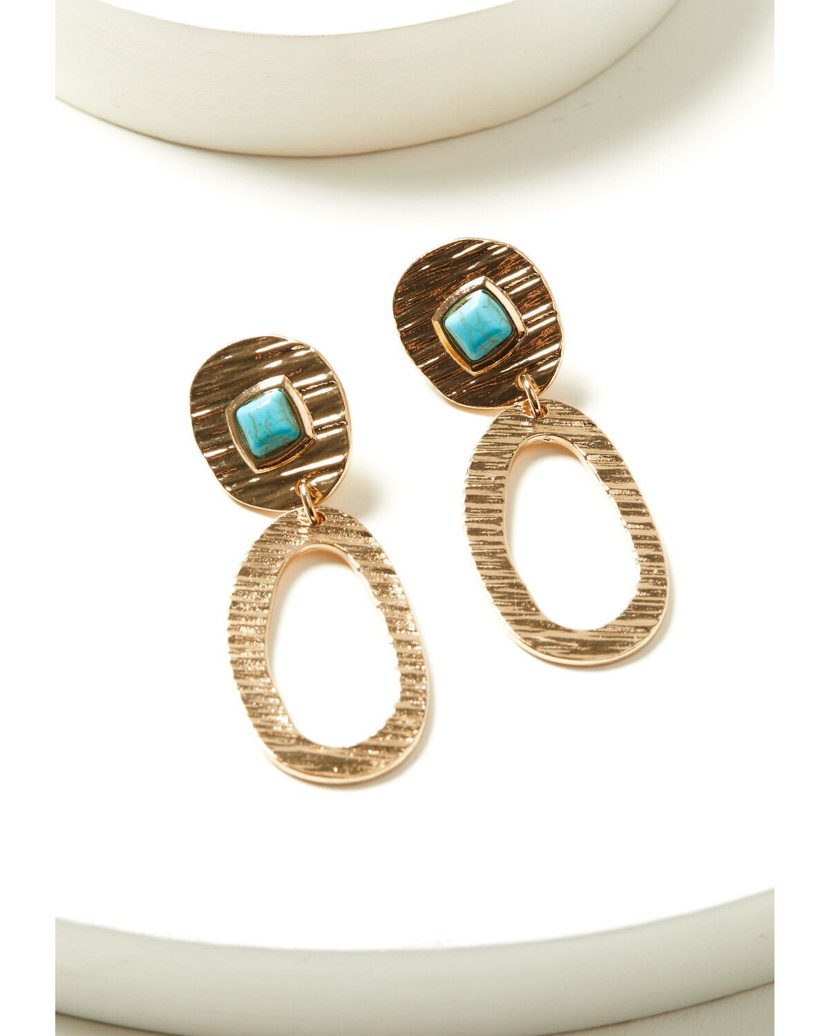 Shyanne Women's Textured Oval Double Drop Earrings, Gold, hi-res