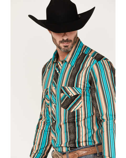 Image #2 - Rock & Roll Denim Men's Southwestern Stretch Long Sleeve Snap Shirt, Chocolate, hi-res
