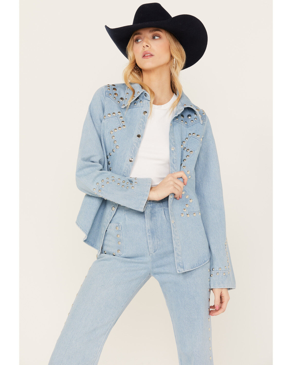 Image #1 - Understated Leather Women's Bluegrass Studded Denim Western Jacket, Blue, hi-res