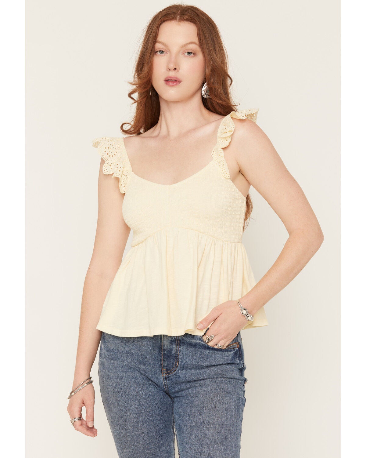 Cleo + Wolf Women's Solid Flutter Sleeve Shirt, Yellow, hi-res