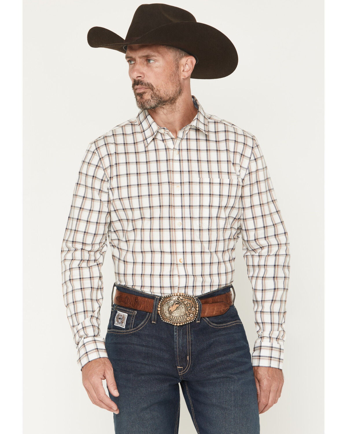 Cody James Men's Vista Range Plaid Print Long Sleeve Button-Down Western Shirt, White, hi-res