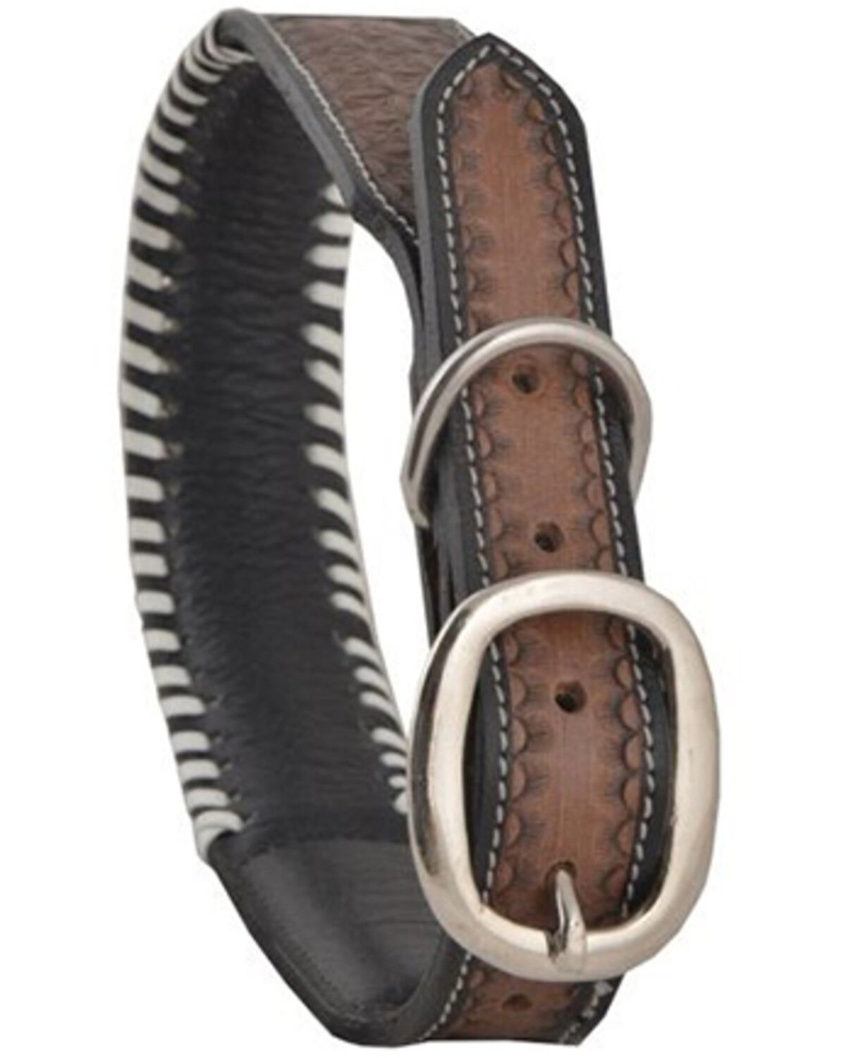 Image #3 - Myra Bag Daisy Hand Tooled Leather Dog Collar, Brown, hi-res