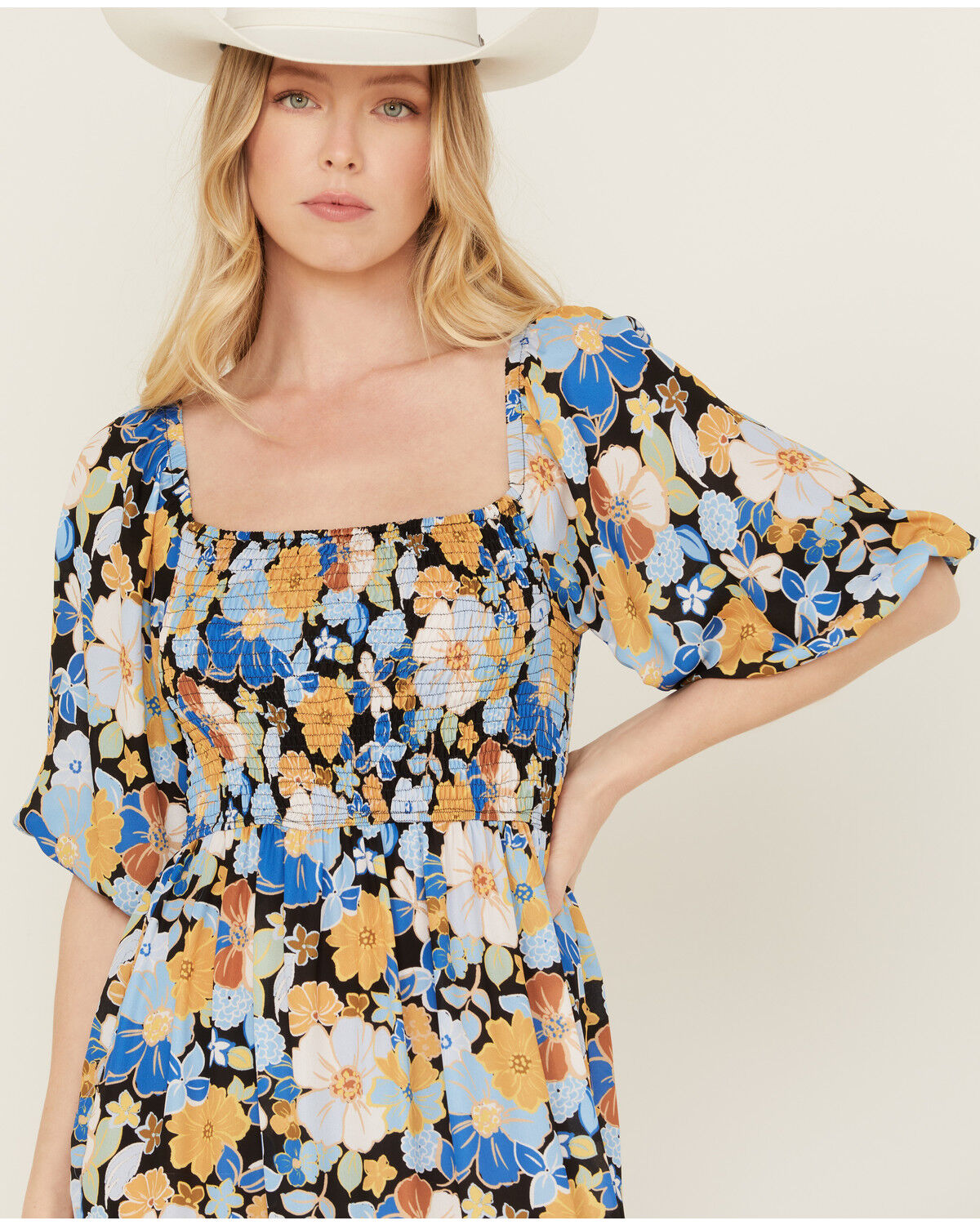 Image #3 - Wild Moss Women's Floral Print Midi Dress, Black, hi-res