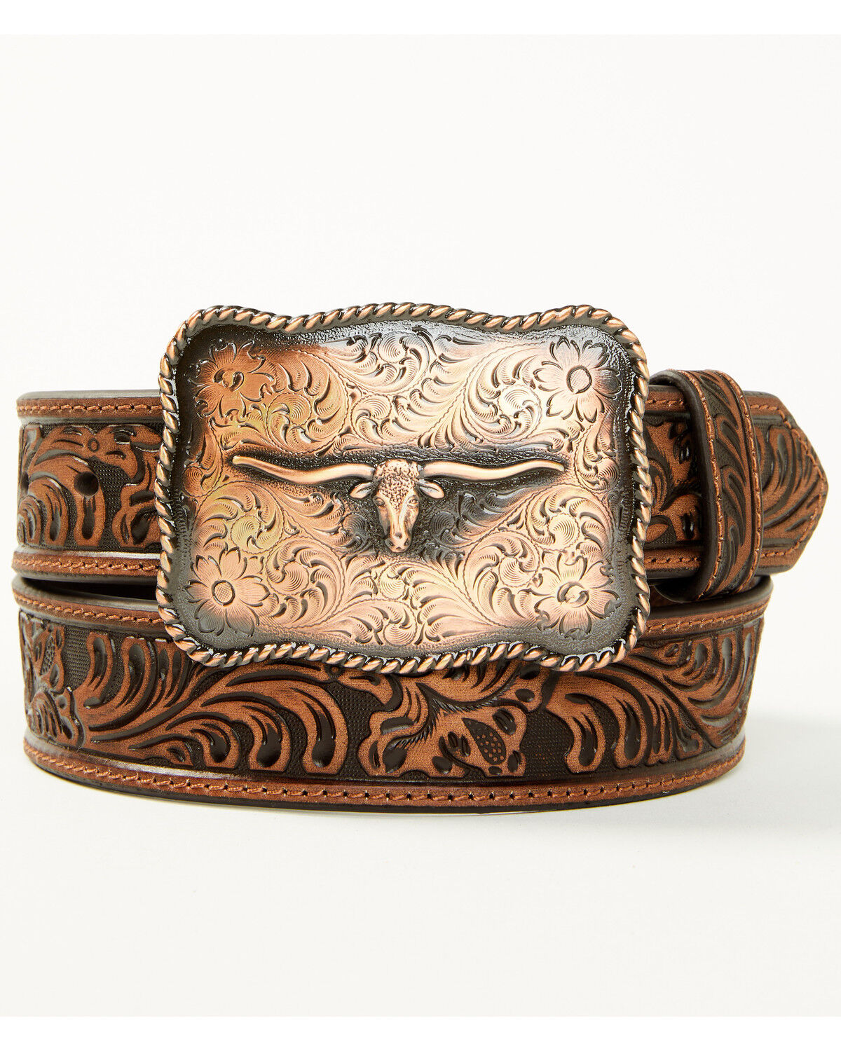 Image #1 - Shyanne Women's Longhorn Buckle Belt, Dark Brown, hi-res