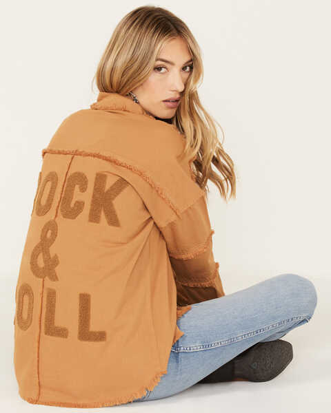 Revel Women's Rock & Roll Embroidered Long Sleeve Shacket , Camel, hi-res